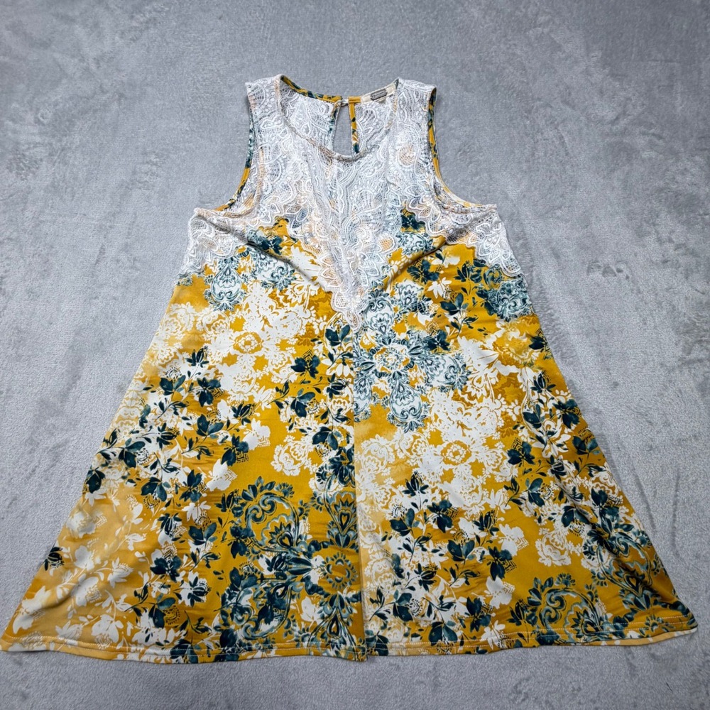 Gimmicks BKE Mustard Yellow Floral Lace Tank Mini Dress Boho Sleeveless Small